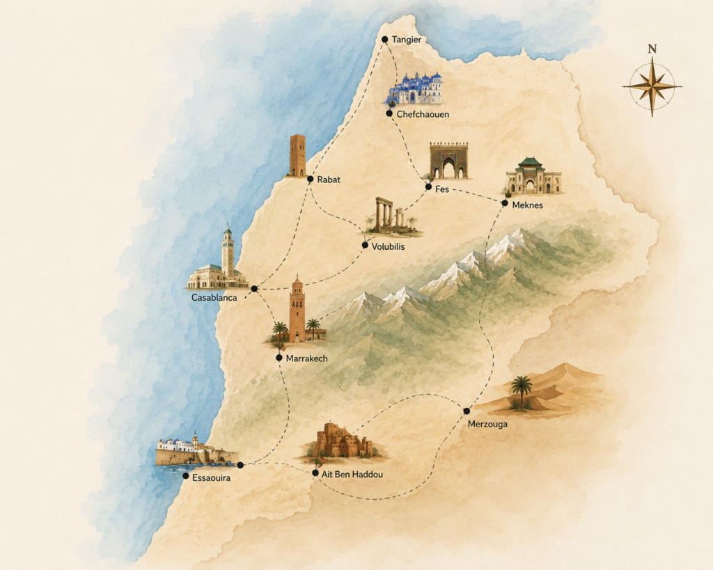 Map of Farha Travel Morocco tour routes