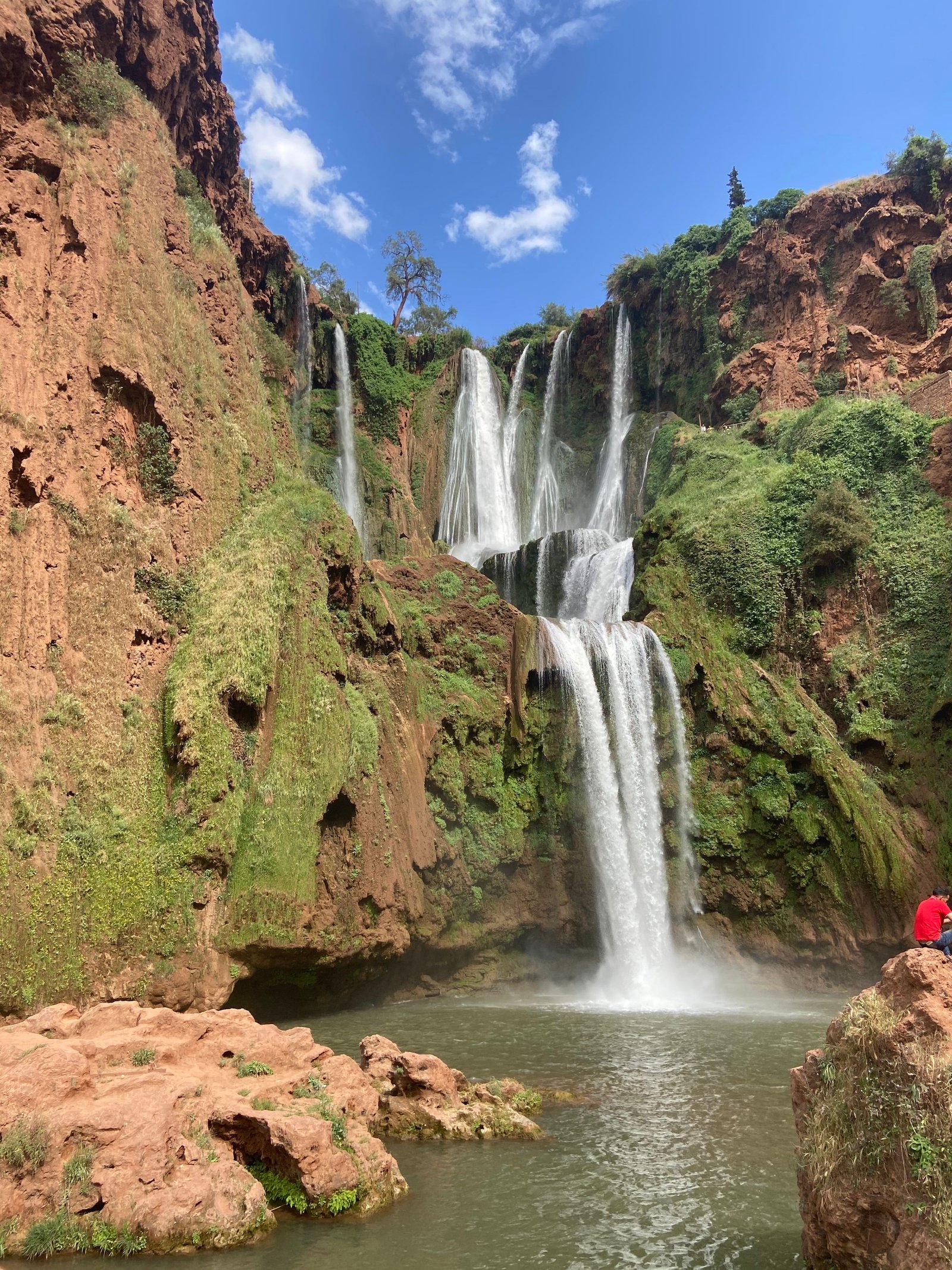 Ouzoud Waterfalls cascading into natural pools in Morocco..